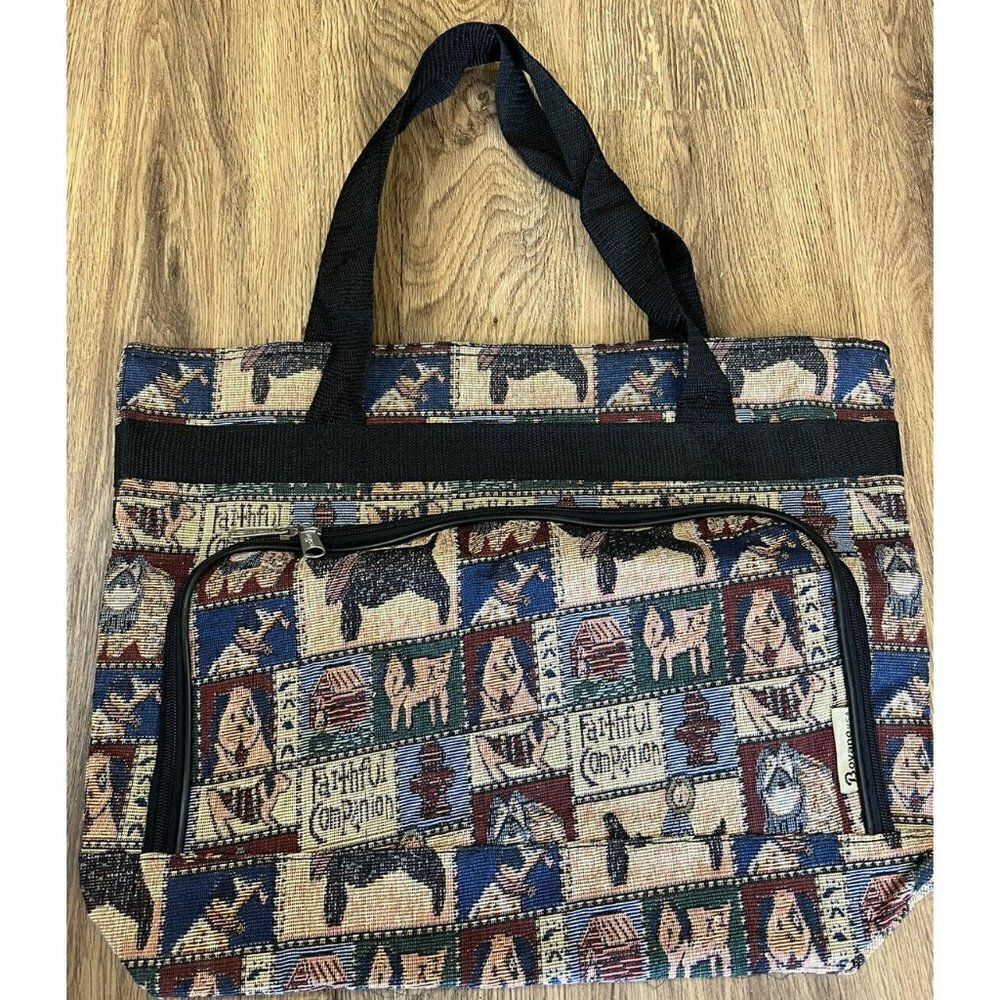 Vintage Faithful Companion Dog Print Tapestry Tote Bag Shoulder Scottish Terrier